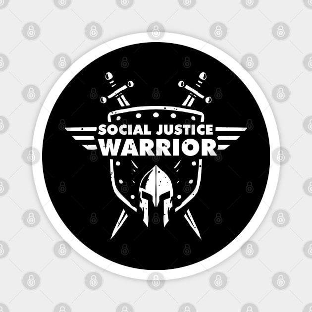 Social Justice Warrior (SJW) - funny shield, helmet and swords warrior Magnet by A Comic Wizard